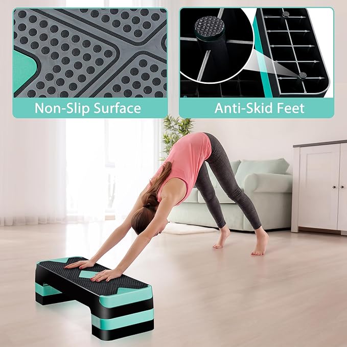 27" Adjustable Exercise Aerobic Step Platform with Stackable Risers – 3 Levels (4", 6", 8") – Workout Stepper for Home Gym, Fitness & Physical Therapy Training