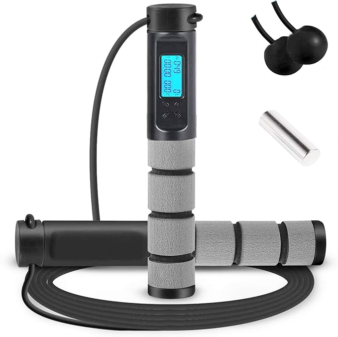 Jump Rope, Digital Weighted Handle Workout Jumping Rope with Calorie Counter for Training Fitness, Adjustable Exercise Speed Skipping Rope for Men, Women, Kids, Girls