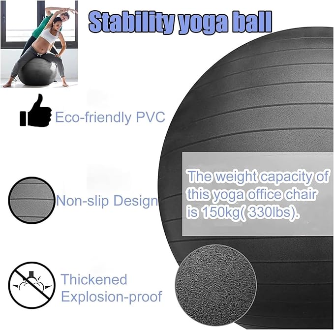 Yoga Ball Chair,Yoga Ball，Exercise Ball, Yoga Ball Chair Balance Ball Chair with Roller Ergonomic Seat for Home & Office Exercise Stability Comfort Yoga Balls Include Air Pump(Black)