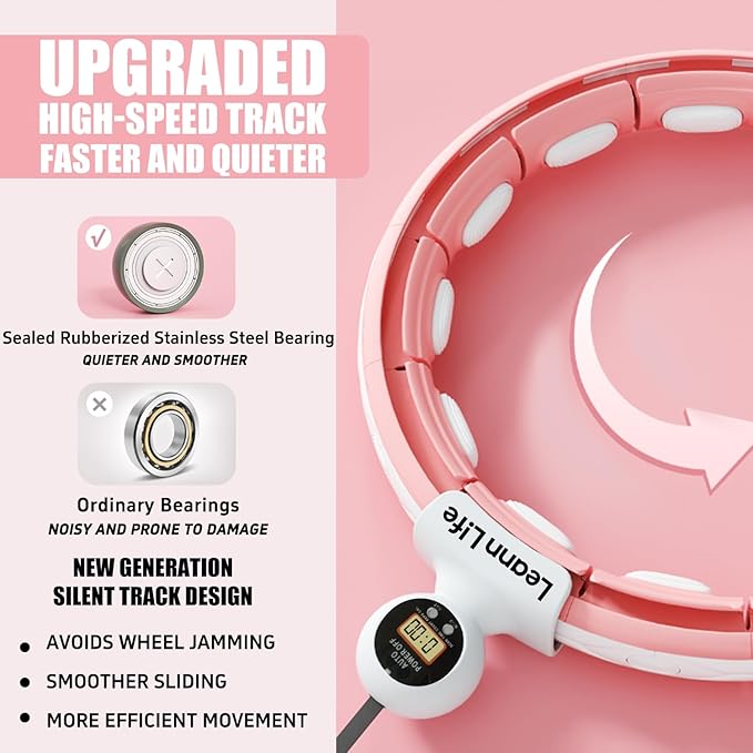 U5 Smart Weighted Hula Hoop with Counter – 16 Knots, 28"–46" Adjustable Infinity Hoop Plus Size, Quiet Rubberized Wheels, Ab Workout, Home & Outdoor Fitness, Weight Loss, Abdominal Toner