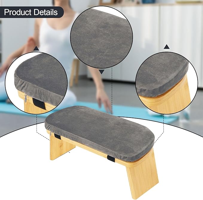 HouseVibe Meditation Bench Kneeling Stool Ergonomic Wood with Soft Cushion, Foldable, Portable Prayer Bench, Meditation Stool- Gray