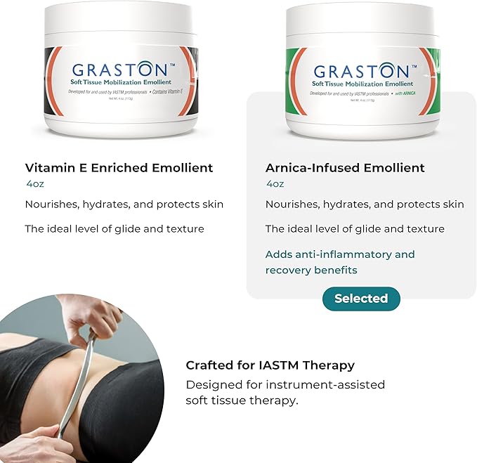 Graston Technique Arnica Soft Tissue Emollient Massage Lotion - 4oz Jar Pro-Grade Therapy Massage Cream for IASTM, Arnica Cream, Relief and Recovery, 1-Pack