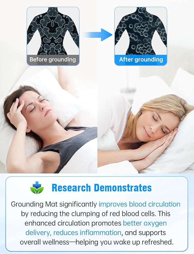 Grounding Mat for Bed with Leather, Improve Sleep, Relieve Stress & Pain, Anti-Slip & Eco-Friendly PU Leather, Includes Grounding Cord & Sleep Mask for Enhanced Rest Magnetic Therapy Queen Black