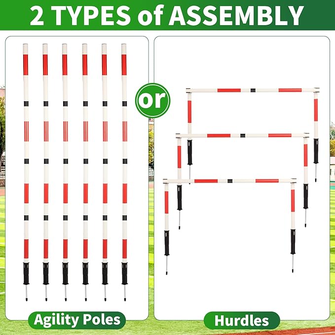 Soccer Agility Training Poles Equipment with Bag, 6 Agility Poles, 3 Horizontal Sticks,1 Agility Ladder with Bag, 10 Soccer Cones, Multifunctional Speed Training Equipment for Youth Adults