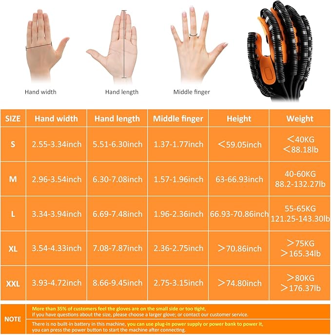 Rehabilitation Robotic Gloves for Stroke and Hemiplegia Recovery, Rechargeable Stroke Hand Recovery Device, Hand Function Training, Finger Exerciser Device for Arthritis Patients (Orange Right Hand L)