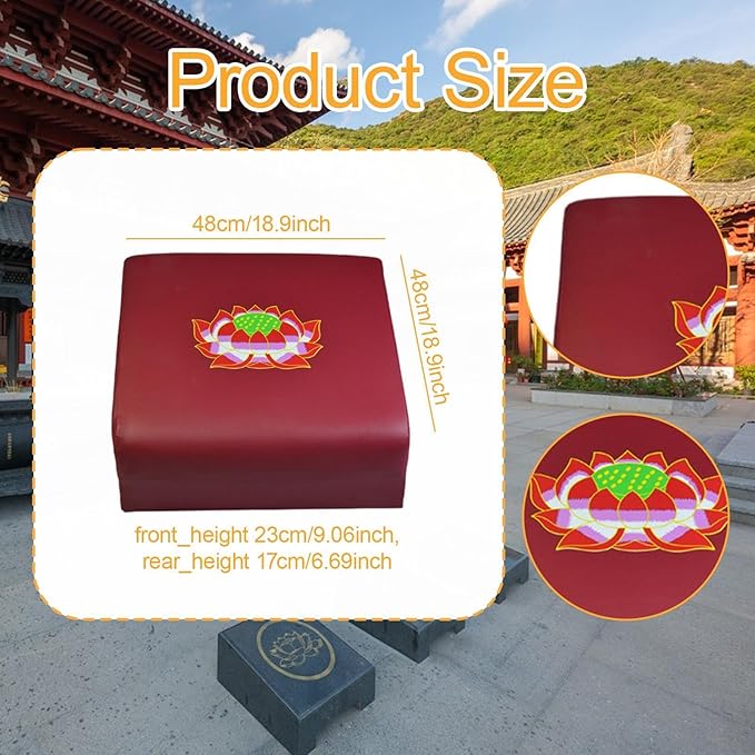 Wooden Meditation Bench for Prayer and Kneeling, Printed Lotus