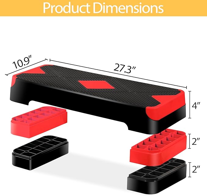 F2C 26.5 Inches Step Aerobics Stepper Platform with 3 Risers, Home Gym Workout Equipment, Fitness Exercise Equipment, Exercise Workout Stepper