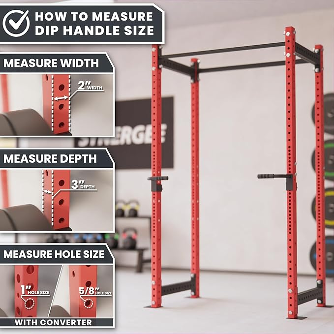Synergee Dip Handles for Power and Squat Racks. Dip Stand Compatible with 2x2, 2x3, and 3x3 Racks. Dip Bars for Tricep Dips, Bodyweight Training, and Upper Body Workouts