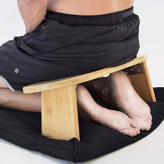 Portable Kneeling Meditation Bench with Foldable Legs, Perfect Kneeling Stool Ergonomic Bamboo Yoga Bench for Extended Practice - Includes Carrying Bag