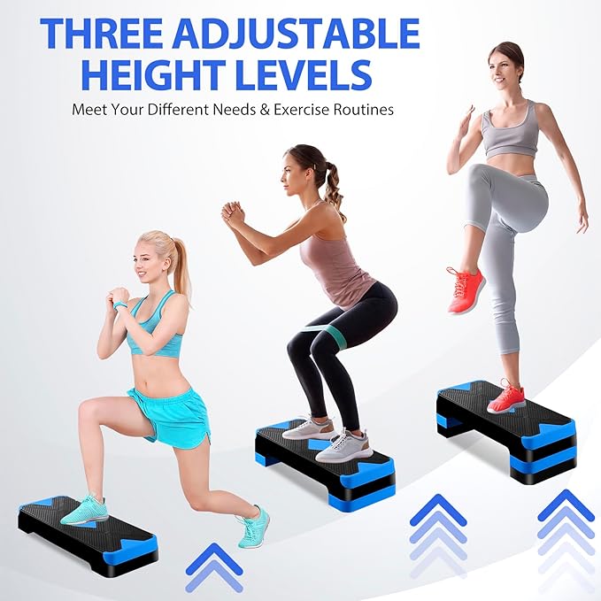 27" Adjustable Exercise Aerobic Step Platform with Stackable Risers – 3 Levels (4", 6", 8") – Workout Stepper for Home Gym, Fitness & Physical Therapy Training