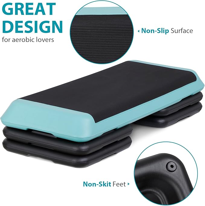 Smartxchoices 43 Inch Aerobic Stepper Adjustable Exercise Workout Step Platform Bench with 4 Risers 4" - 6" - 8" Height for Home Gym Fitness Training High Step Aerobics Platform