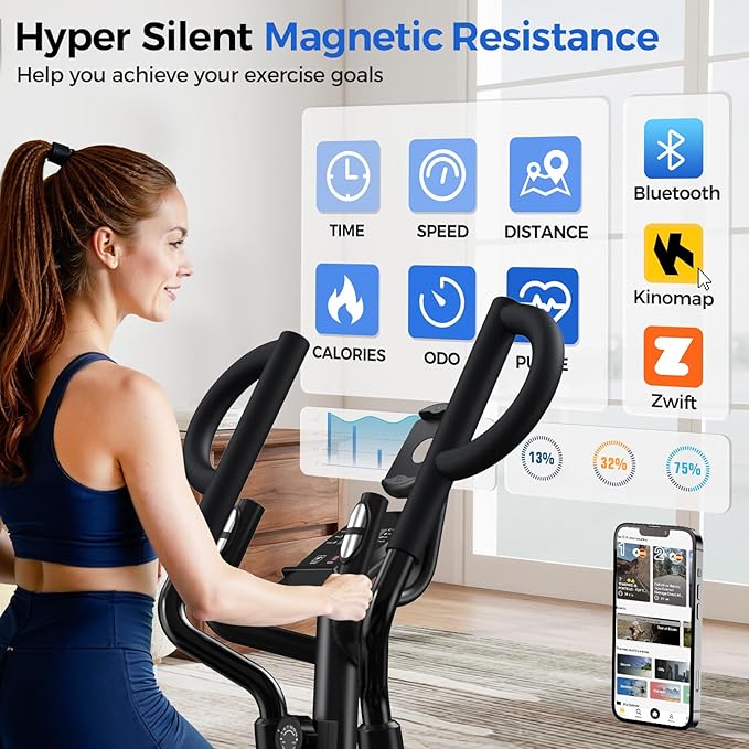 pooboo Elliptical Machine, Elliptical Exercise Machine with 16-Level Resistance&Hyper-Quiet Magnetic Driving System, Elliptical Machine for Home with LCD Monitor&17IN Stride, 350LBS Weight Capacity