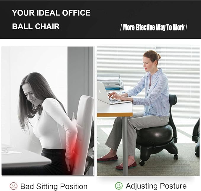 Balance Yoga Ball Chair, Adjustable Active Sitting Exercise Ball Chair, Spine Support, Ergonomic Comfort Office Chair for Prolonged Sitting, Lockable Wheels