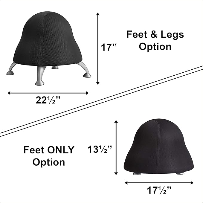 Scranton & Co Low Profile Ball Chair, Vinyl Upholstered Orange Yoga Ball Seat, Powder Coated Legs, Anti-Burst Design, 250 lb Capacity, Compact Active Seating for Kids, Encourages Posture and Balance