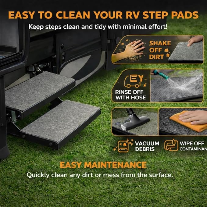 24 "x 13" Non‑Slip SeaDek RV Step Treads – 6mm HD Material Embossed SeaDek EVA Foam, All Weather Resistant RV Stair Mats & Step Covers, Outdoor RV Accessory - Storm Gray