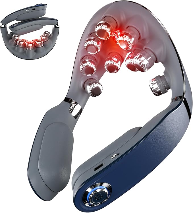 SKG Foldable Neck Massager for Pain Relief Deep Tissue Vibration Cordless Travel Massager,Portable 3D Neck Massager for Office Home Car Gifts for Men Women Dad Mom Grandpa