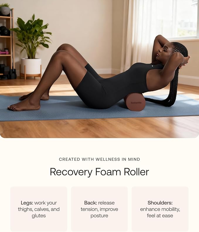 BetterMe Foam Roller for Muscle Recovery – High Density Exercise Roller for Back &Legs – Deep Tissue Massage Roller for Tension, Relief & Stretching (Mocha)