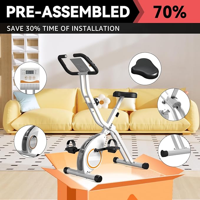 Foldable Exercise Bike for Small Apartments, Stationary Bikes for Home, Indoor Portable Cycling Bike with 16-Level Magnetic Resistance, 260LBS Capacity, 5.5 LBS Flywheel, for Small Space Workout 816
