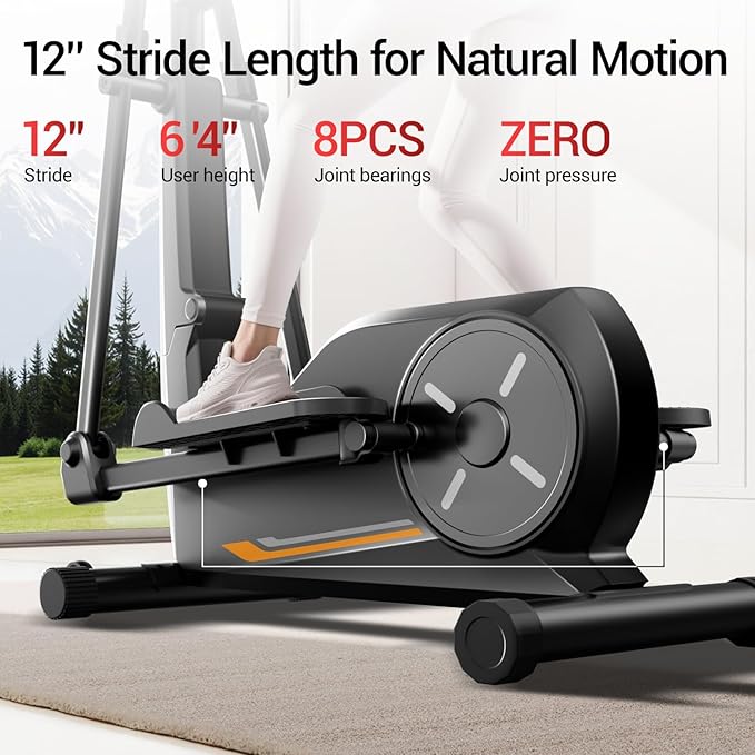 Elliptical Exercise Machine, Elliptical Training Machine for Home with Hyper-Quiet Magnetic Driving System, Compact Elliptical with 12IN Stride & LCD Monitor, 330LBS Weight Capacity