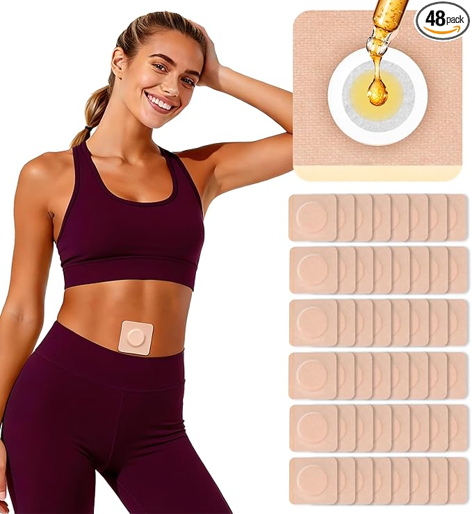 48Pcs Castor Oil Patches, Organic Cotton Castor Oil Pack Wrap Breathable, Self-Adhesive Pads for Belly Button Patch Portable, Anti Leakage No Wash