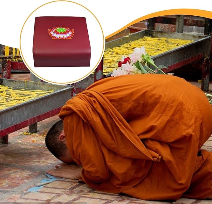 Wooden Meditation Bench for Prayer and Kneeling, Printed Lotus