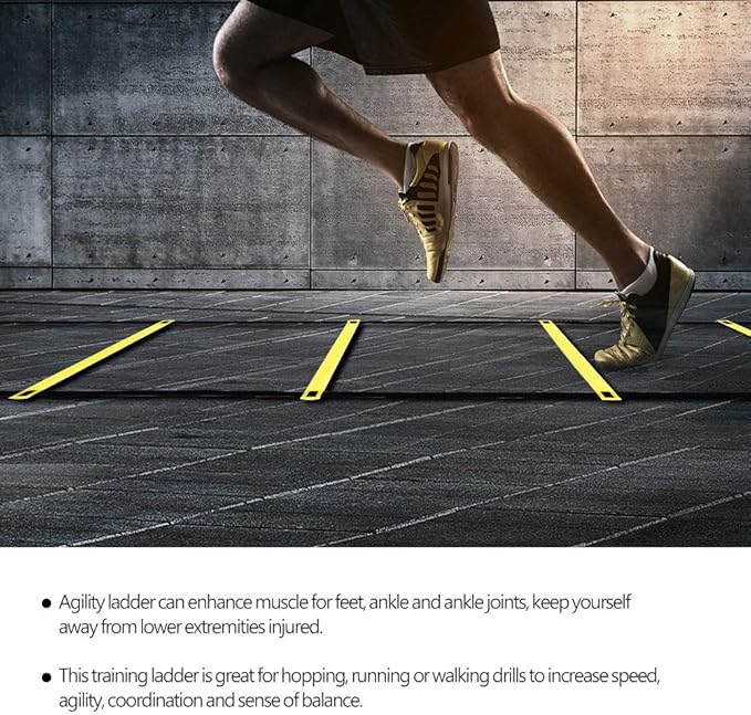 POCREATION Outdoor Training Ladder Set, Ladder 8 Rung Training Ladder Ladder Training Ladder Set, Futbol for Soccer Foot Tennis Basewith Training Carry Bag