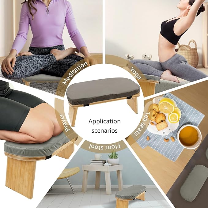 Meditation Ergonomic Bench, Yoga Prayer Meditation Bench with Soft Cushion, Yoga Bench Kneeling Stool Prayer Bench, Foldable Prayer Chair for Kneeling Sitting Prayer Extended Practice (Grey)