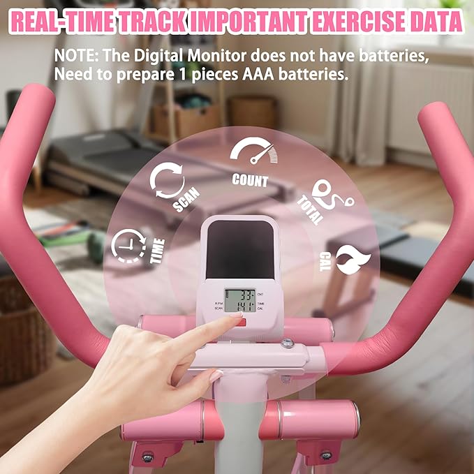Elliptical Machine Glider - Foldable Cardio Cross Trainer for Home, Exercise Machine with LCD Display, Low-Impact Full-Body Workout Equipment for Small Spaces, Leg and Arm Exercise Machine, Pink