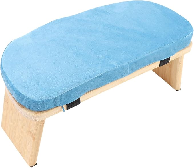 Wooden Meditation Bench - Ergonomic Detachable Kneeling Stool with Soft Cushion for Yoga - Blue, Includes Carry Bag (Blue)