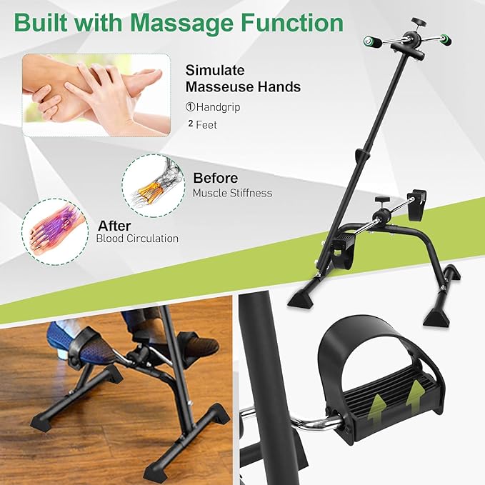 Sit Down Pedal Exerciser for Seniors, Hand Arm Leg Knee Peddler Exerciser, Adjustable Fitness Equipment for Seniors, Elderly Home Bike Trainer for Total Body
