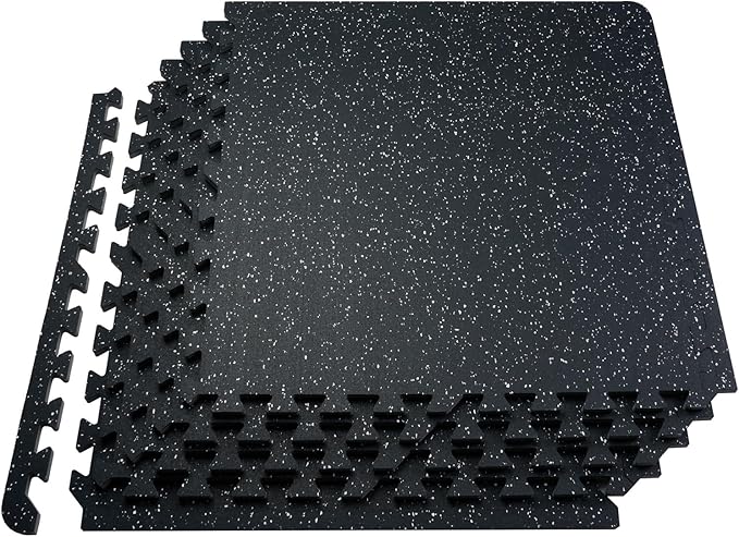 VEVOR 0.56Inch 24sq.ft 6 Tiles Gym Flooring for Home Gym, Rubber Top with High Density EVA Foam, 25 x 25In Gym Floor Exercise Equipment Mats, Interlocking Gym Mats, Puzzle Workout Mats, Black & White