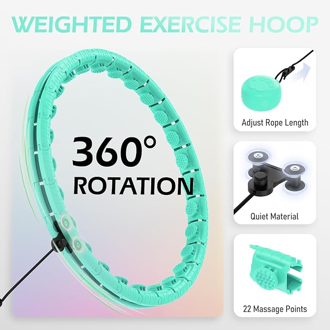 Weighted Hula Circle with 26/32 Links(56-66 Inch) for Adults Weight Loss, Infinity Fitness Hoop Plus Size, for Women Smart Exercise Equipment