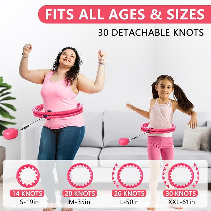 U1 Weighted Hula Hoop – 30 Knots 19"–61" Adjustable Waist, Magnetic Lock with Spring Massage Heads, Infinity Hoop Plus Size for Adults & Kids, Ab Workout, Weight Loss, Abdominal Toner