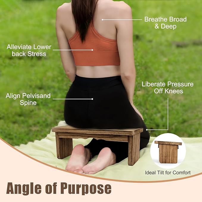 Meditation Bench - Yoga Bench,Wooden Zen Meditation Stool Kneeling Bench for Mindfulness Practice Tea Ceremony and Relaxation Ergonomic Design for Comfort and Support Household，Dark Wood