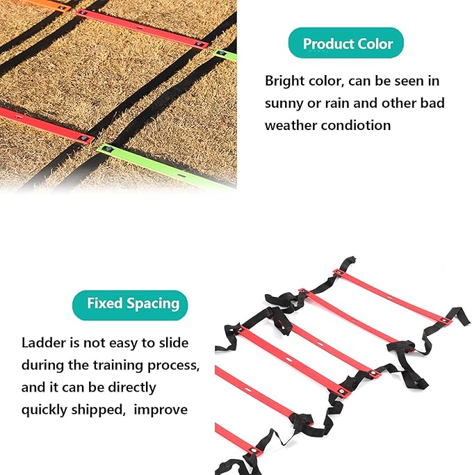 Fixed Agility Ladder for Football Soccer Training, Speed Footwork Ladder with 12 Rungs 6M, Bright Color Non - Slip Rope Ladder for Sports Drills and Group Exercise