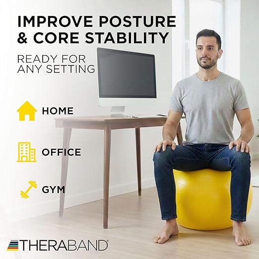 THERABAND Standard Exercise Ball, 18" Yellow Stability Trainer for 4'7"–5' Users, Yoga & Pilates Ball, Balance & Core Trainer, For Athletes Fitness at Gym & Home