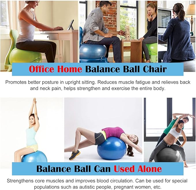 Active Sitting Exercise Ball Chair for Adults - Ergonomic Office Yoga Ball Chairs, Improve Back Pain and Balance, Lockable Wheels, Foot Pump - Buy Now on Amazon