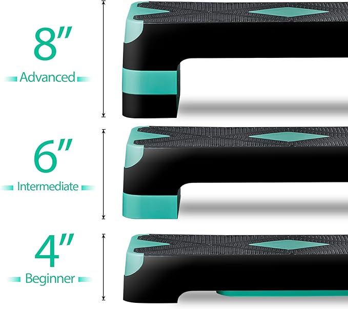 27" Adjustable Exercise Aerobic Step Platform with Stackable Risers – 3 Levels (4", 6", 8") – Workout Stepper for Home Gym, Fitness & Physical Therapy Training