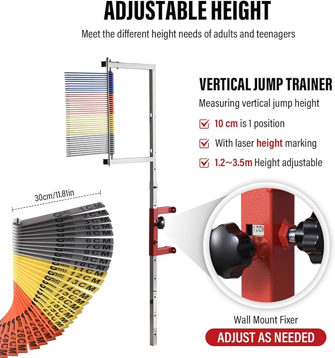 Vertical Jump Tester Wall Mount, 4.5–5.2 FT Adjustable Height Jump Measurement Tool with Reset Lever, Heavy-Duty Vertical Trainer for Basketball, Volleyball, School & Gym