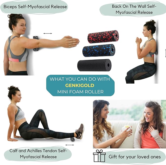 Mini Massage Foam Roller High Density - 100% Recycled Non-toxic Material - Portable Pocket-Sized for Travel - Foot Arch,Legs & Arms Pain Target - Waterproof and Durable 15x6cm(Roller + Ball)