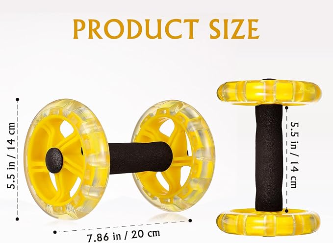 Fitness Wheel Twin-wheel Ab Roller with Wide Grip for Core Strengthening, Yellow Fitness Exercise Device for Home Gym and Weight Loss