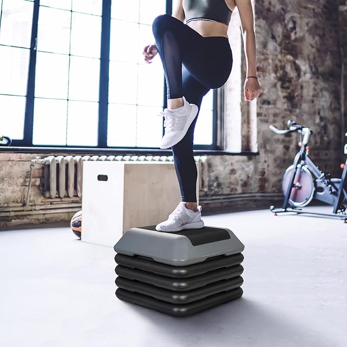 LEMY 16 Inch Fitness Step Platform, Height Adjustable Workout Exercise Stepper with 4 Risers for Home, Strength Training Equipment, Gym, 4''- 6'' - 8''- 10''- 12''