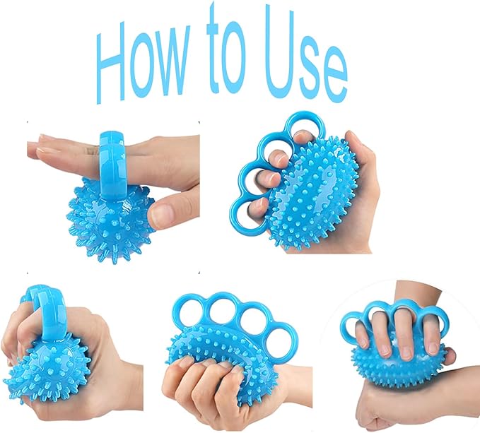 Hand Exerciser Ball and Finger Stretcher, Hand Grip Strengthener Trainer, Squeeze Balls, Wrist Pain Relief (Blue)