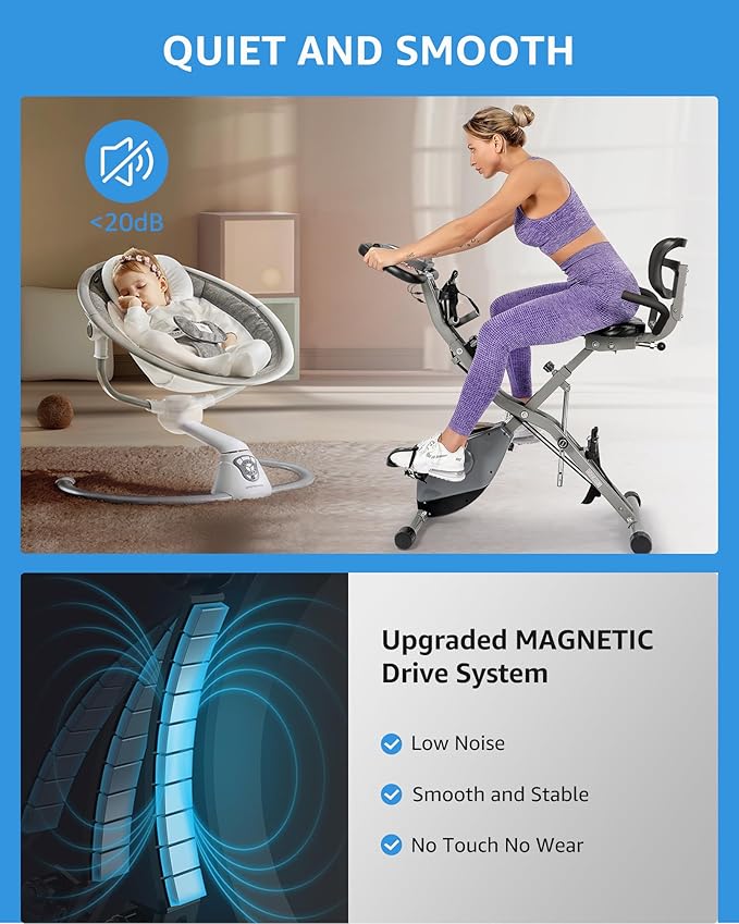 Indoor Exercise Bike Stationary Bikes for Home with 16-Level Magnetic Resistance, Lightweight Foldable Cycling Bike with 70% Pre-Assembled, 260 LBS Capacity, Flywheel of 5.5 LBS for Quiet Home Workout