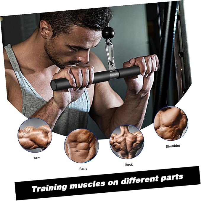 Muscle Training Tool and Fitness Machine Attachment Set with 2.5m High-Strength Rope and Short Pull Bar, Portable Strength Training Accessories for Home Gym Cable Machine Workouts