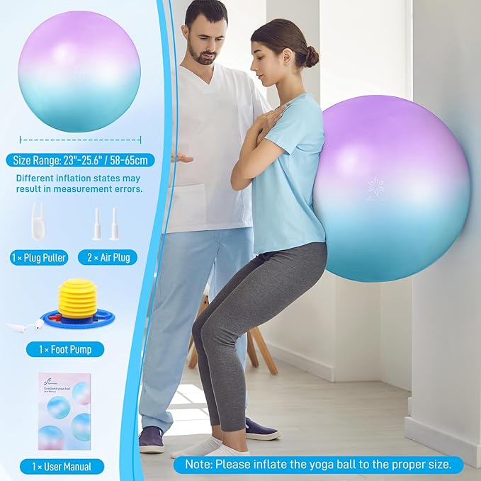 Sportneer Extra Thick Exercise Ball - 25.6''Yoga Ball with Quick Pump - Anti-Burst and Slip Resistant Fitness Ball Chair for Pregnancy and Physical Therapy
