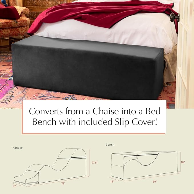 Avana Kami Convertible Chaise/Bed Bench for Yoga & Massage - 2-in-1 End of Bed Ottoman with Concealed Fold Out Yoga Lounge Chair, 22" Wide, Microvelvet Ink Blue