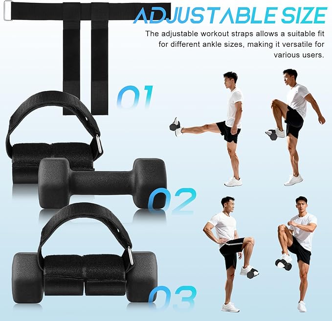 Adjustable Ankle Straps for Dumbbell Attachment, Black Exercise Foot Straps for Leg Workouts, Strength Training Gym Equipment, 1 Pair