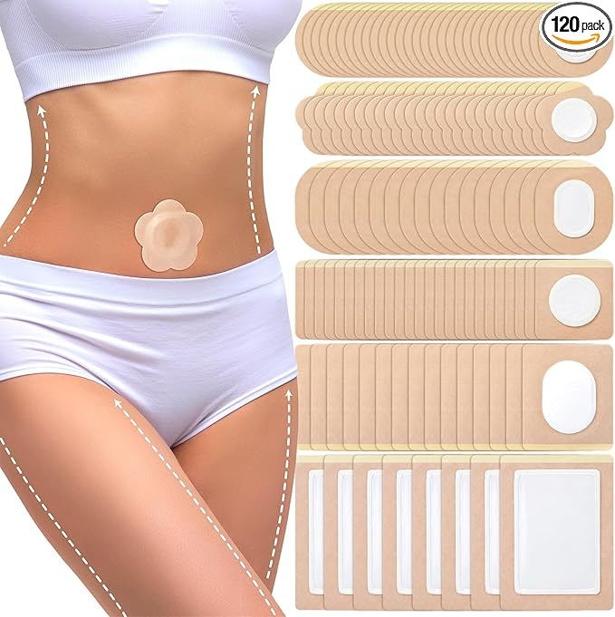120 Pcs Disposable Castor Oil Patches Castor Oil Pack Wrap Self-Adhesive Patch Organic Cotton Pads for Belly Stomach Waist Neck Knee Button Various Styles Suitable for People of All Ages