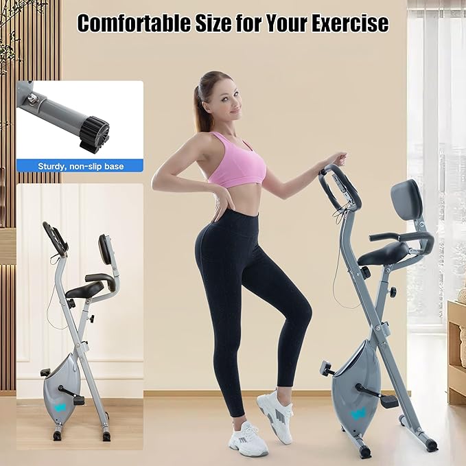 BARWING Stationary Exercise Bike for Home Workout, 5 IN 1 Foldable Indoor Cycling Bike for Seniors, 350LB Capacity, 16-Level Magnetic Resistance, Seat Backrest Adjustments